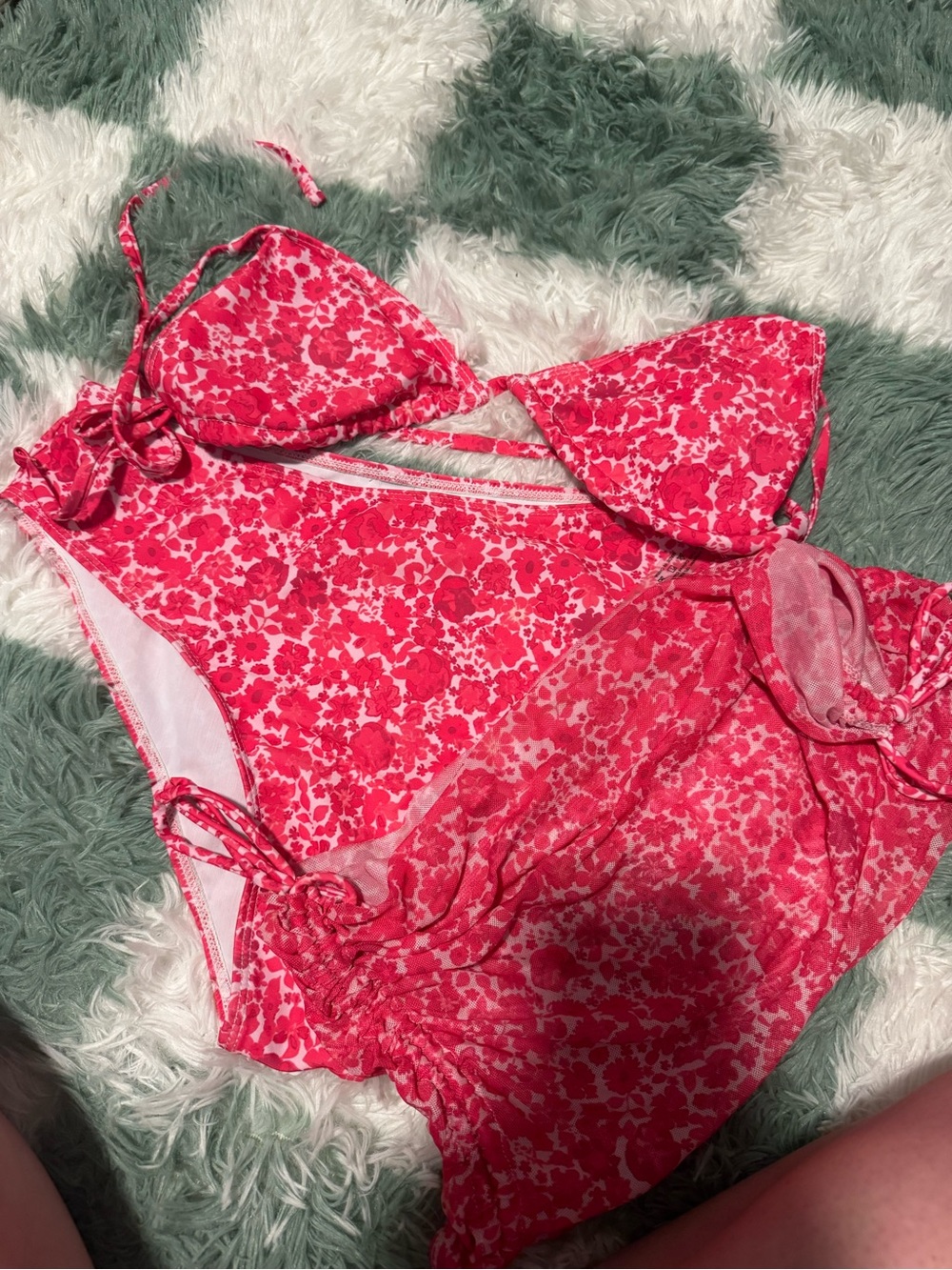 Pink Floral Three-Piece Swimsuit Set